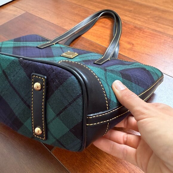 Dooney & Burke Tartan Charleston Navy & Green Plaid Tote Preppy Style - Picture 5 of 8